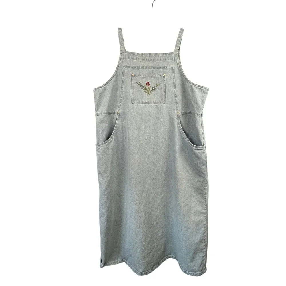 Denim & Co Denim Sleeveless Overall Jumper Maxi Dress Size 1X Modest Cottagecore